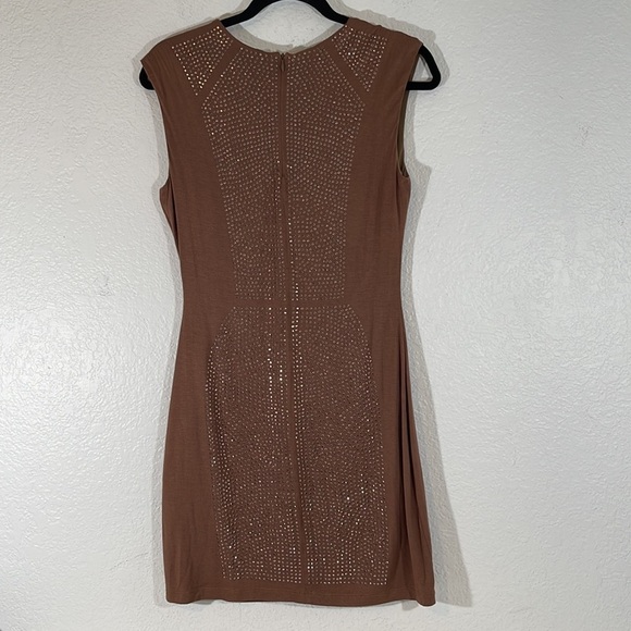 ESLEY Brown Sleeveless Mini Dress Studs Detailing Down The Front & Back Medium - Picture 4 of 8
